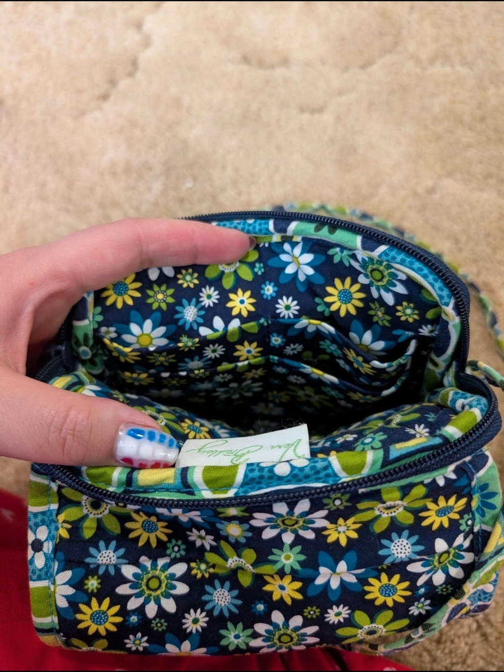 Vera Bradley Quilted Cotton Crossbody Wallet Bag Blue Green Floral - Picture 5 of 5